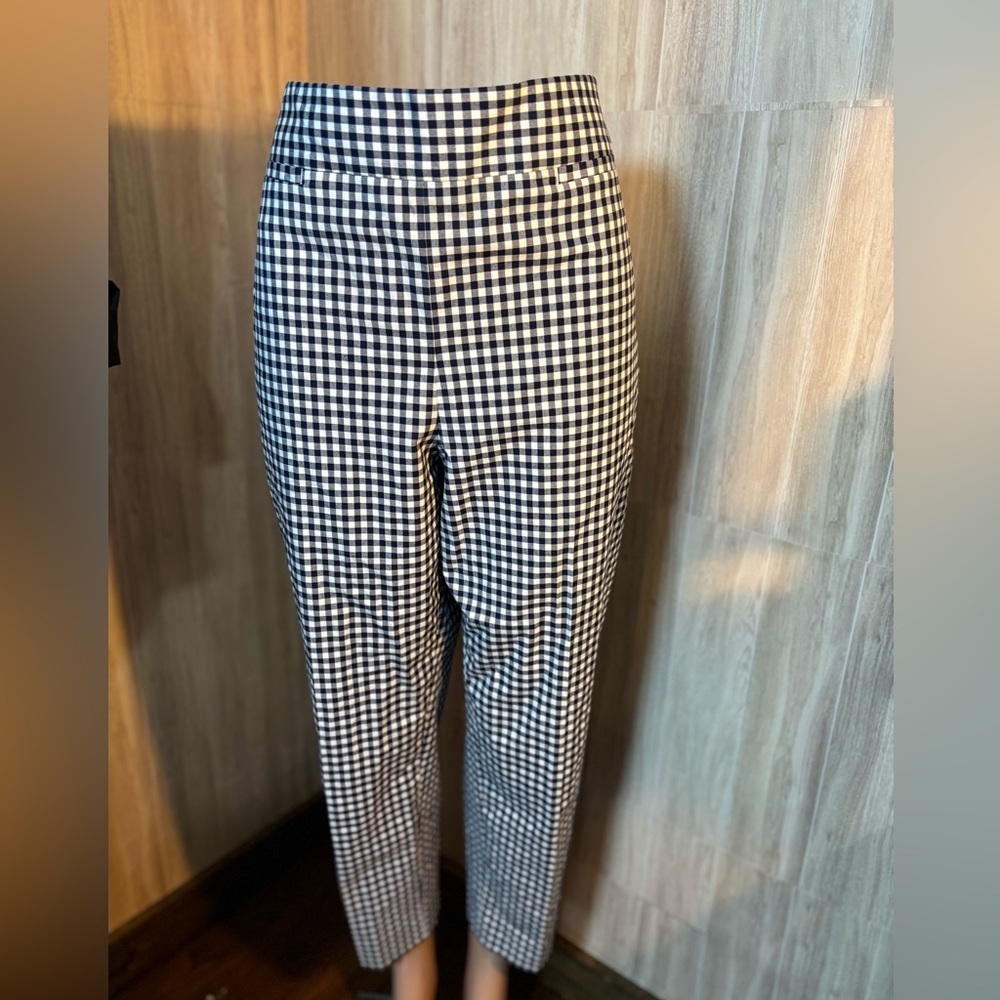 Talbots Navy Blue & White Gingham Straight-Leg Ankle Pants NWT